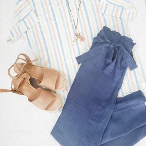 Navy Wide Leg Tie Front Pants